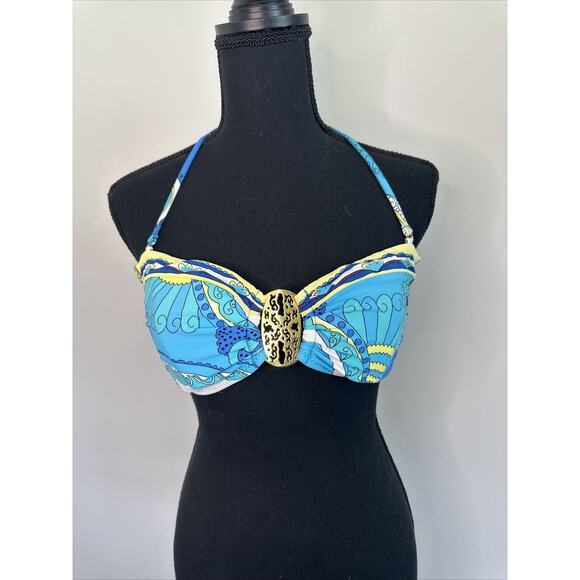 Trina Turk French Riviera Print Buckle Bandeau Swimsuit Bikini Top 10 - Picture 1 of 9